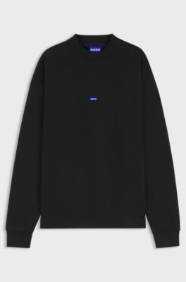 Sweat en molleton de coton avec patch logo bleu, Noir