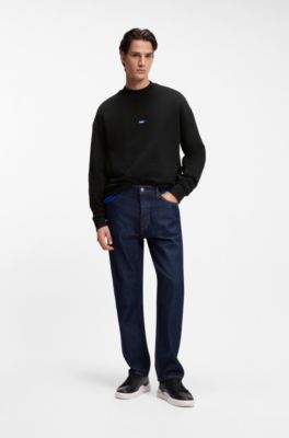 Cotton-terry sweatshirt with blue logo patch, Black
