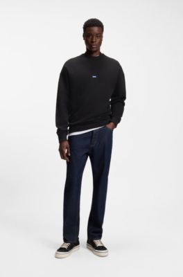 Sweatshirt i ren bomull med m&auml;rke med logga, Svart