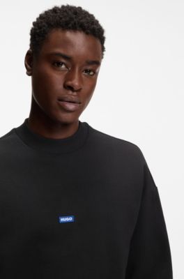 Sweatshirt i ren bomull med m&auml;rke med logga, Svart