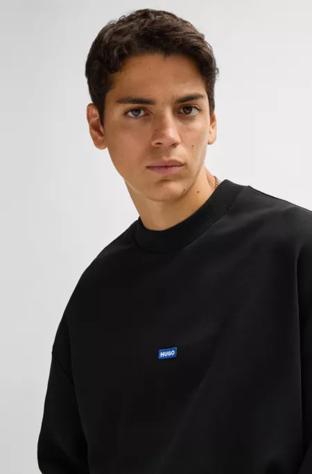 Cotton-terry sweatshirt with blue logo label