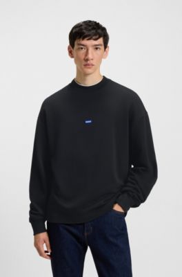 Sweat en molleton de coton avec &eacute;tiquette logot&eacute;e bleue, Noir