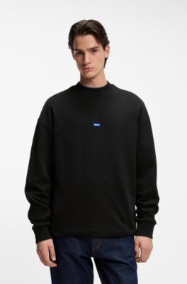 Cotton-terry sweatshirt with blue logo patch, Black
