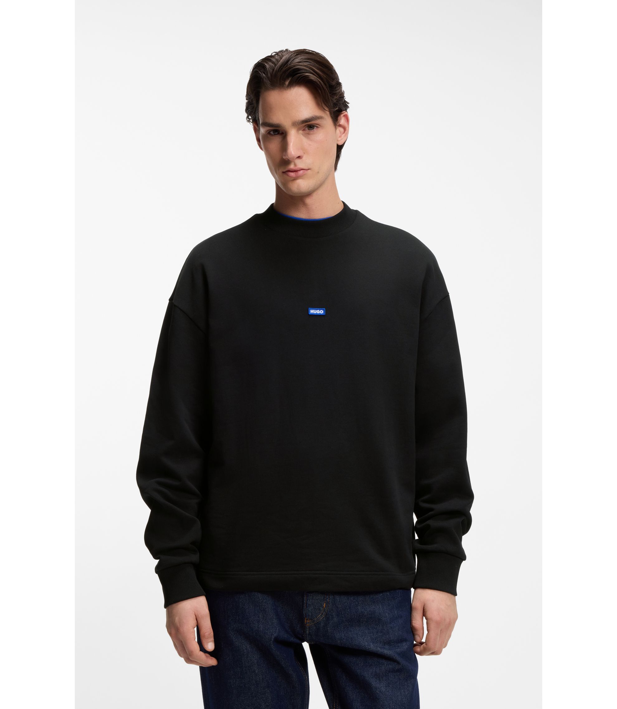 Sweatshirt aus Baumwoll-Terry mit blauem Logo-Label