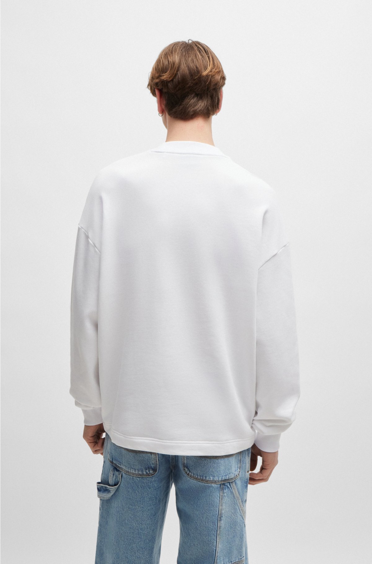 Cotton-terry sweatshirt with blue logo label, White
