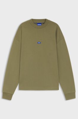 Sweat en molleton de coton avec &eacute;tiquette logot&eacute;e bleue, Olive