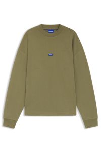 Sweat en molleton de coton avec étiquette logotée bleue, Vert