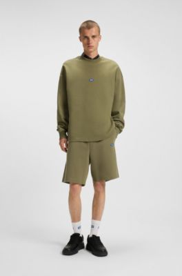 Felpa in terry di cotone con toppa brandizzata blu, Oliva