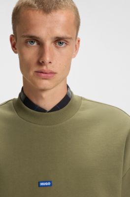 Felpa in terry di cotone con toppa brandizzata blu, Oliva