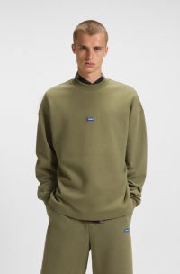 Cotton-terry sweatshirt with blue logo label, Green