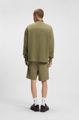 Sweat en molleton de coton avec &eacute;tiquette logot&eacute;e bleue, Olive