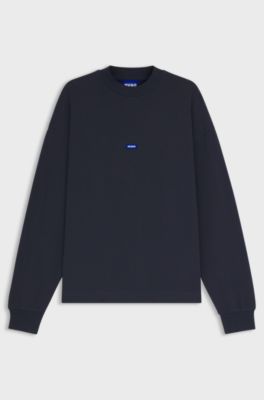 Sweatshirt van katoenen badstof met blauwe logopatch, Donkerblauw