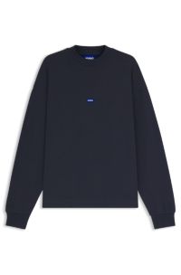 Cotton-terry sweatshirt with blue logo label, Dark Blue