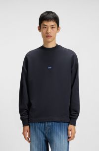 Sweatshirt aus Baumwoll-Terry mit blauem Logo-Label, Dunkelblau