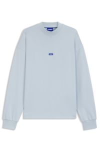 Cotton-terry sweatshirt with blue logo label, Light Blue
