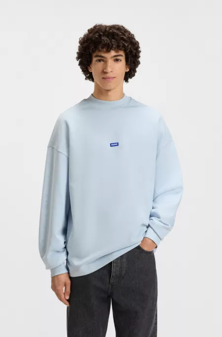 Cotton-terry sweatshirt with blue logo label