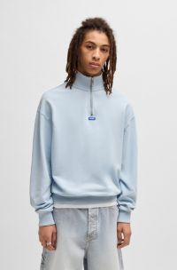 Cotton-terry sweatshirt with blue logo label, Light Blue