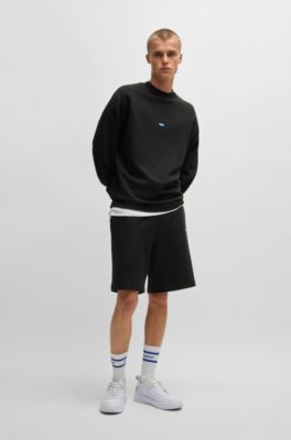 Cotton-terry shorts with logo patch, Black