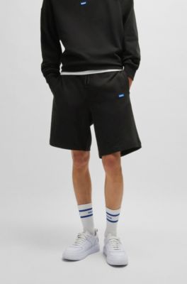 Cotton-terry shorts with logo patch, Black