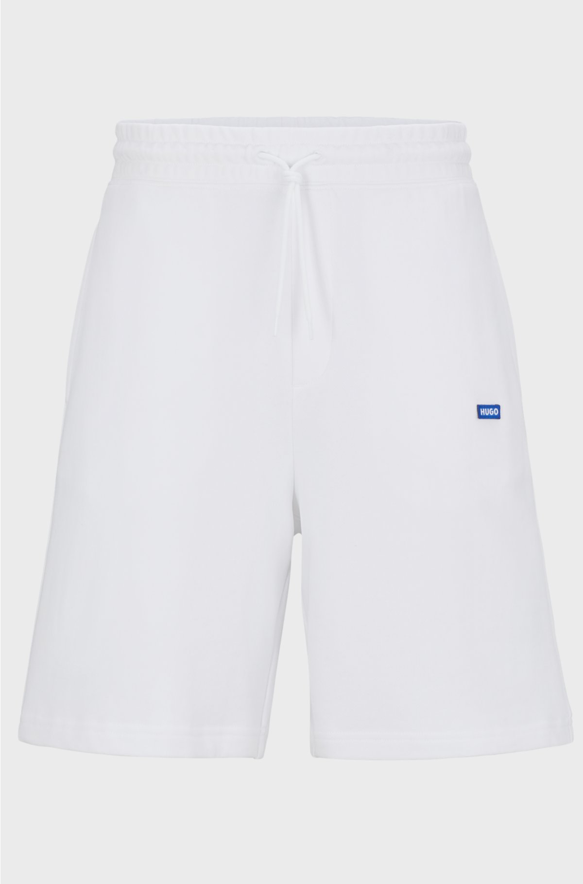Cotton-terry shorts with blue logo patch, White