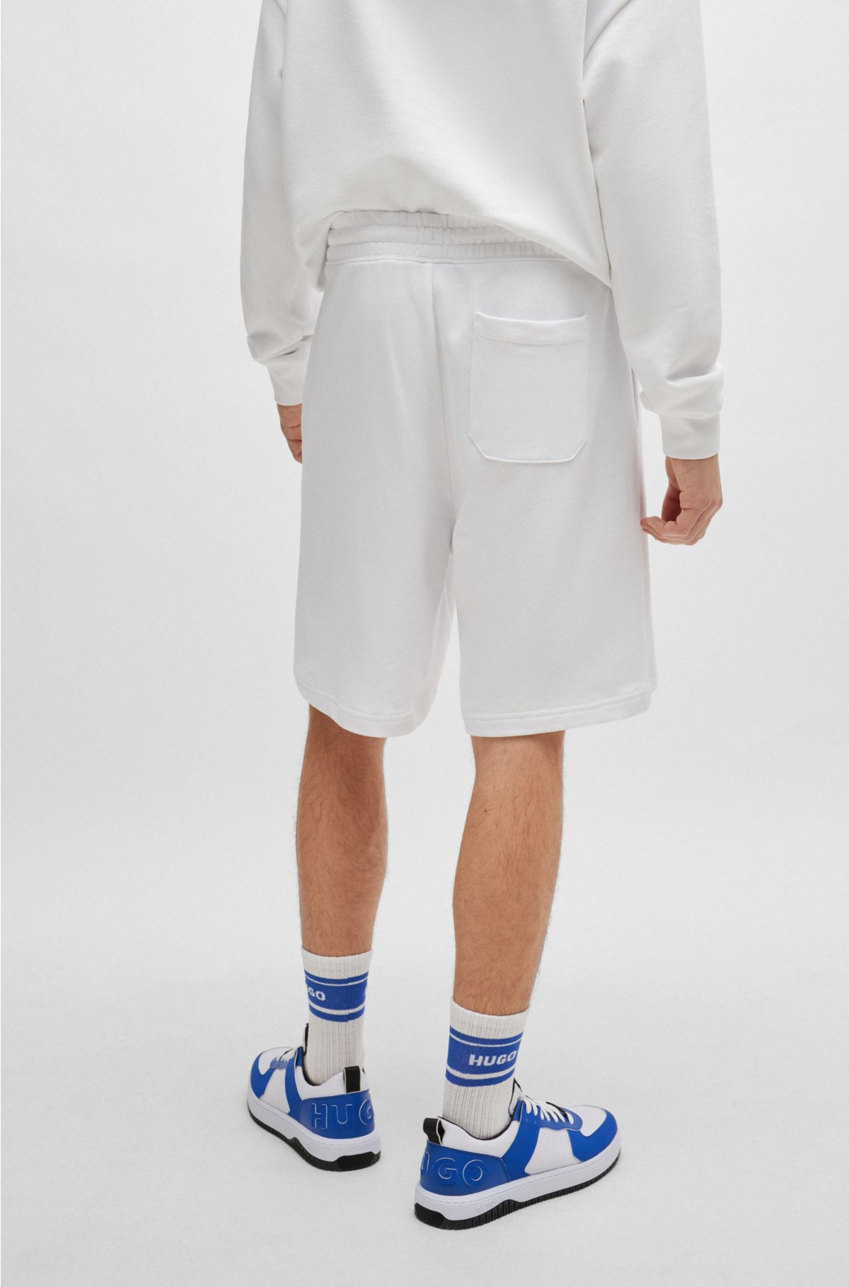 Cotton-terry shorts with blue logo patch, White