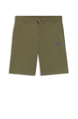 Cotton-terry shorts with logo patch, Olive
