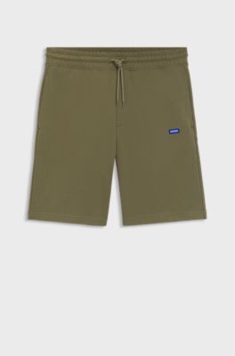 Cotton-terry shorts with logo patch, Olive