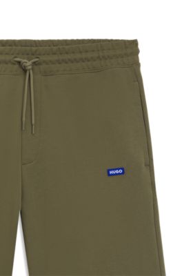 Cotton-terry shorts with logo patch, Olive