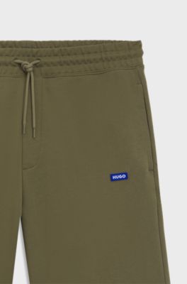 Cotton-terry shorts with logo patch, Olive