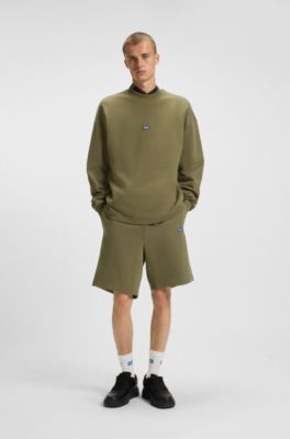 Cotton-terry shorts with logo patch, Olive