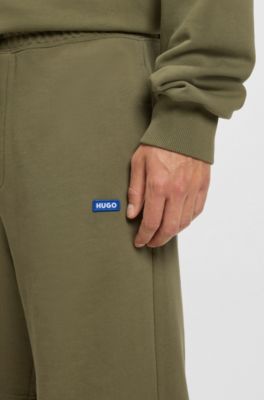 Cotton-terry shorts with logo patch, Olive