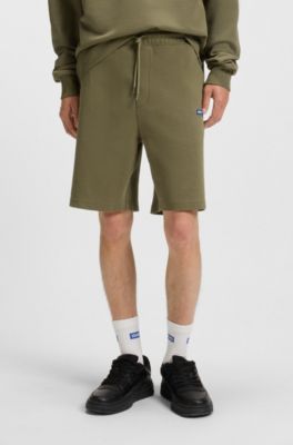 Cotton-terry shorts with logo patch, Olive