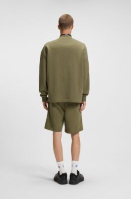 Cotton-terry shorts with logo patch, Olive
