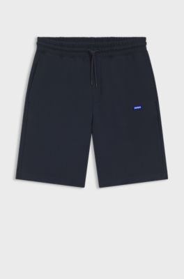 Cotton-terry shorts with logo patch, Dark Blue