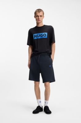 Shorts i terry-bomull med bl&aring;tt logom&auml;rke, M&ouml;rkbl&aring;