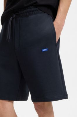 Cotton-terry shorts with logo patch, Dark Blue