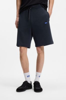 Cotton-terry shorts with logo patch, Dark Blue