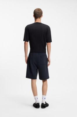 Shorts i terry-bomull med bl&aring;tt logom&auml;rke, M&ouml;rkbl&aring;