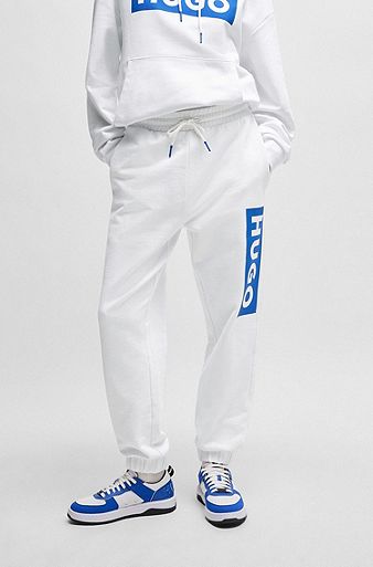 Спортивные брюки из хлопкового футера с принтом логотипа, Белый