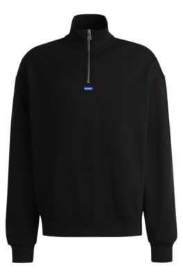 HUGO - Cotton-terry sweatshirt with zip closure and blue logo