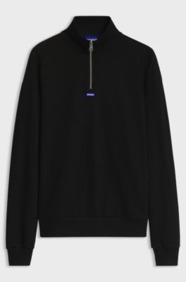 Zip-neck cotton sweatshirt, Black