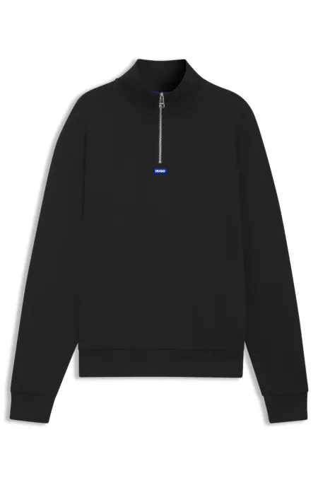 Cotton sweatshirt with zip neck and logo