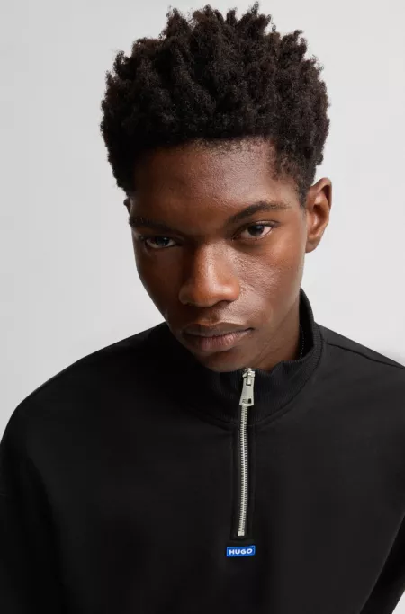 Cotton-terry sweatshirt with zip closure and blue logo