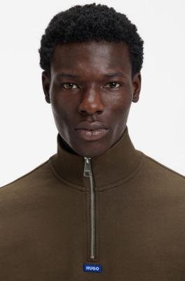 Sweatshirt aus Baumwoll-Terry mit Troyerkragen, Dunkelbraun