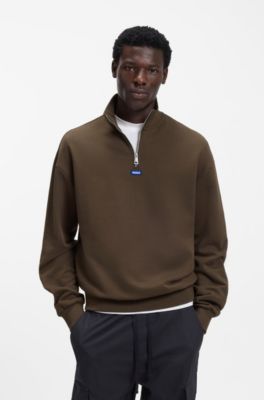 Sweat en molleton de coton avec col camionneur, Marron fonc&eacute;