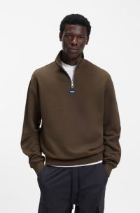 Cotton-terry sweatshirt with logo patch, Dark Brown