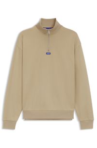 Sweatshirt van katoenen badstof met ritskraag, Beige