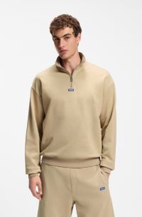 Cotton-terry sweatshirt with zip collar, Beige