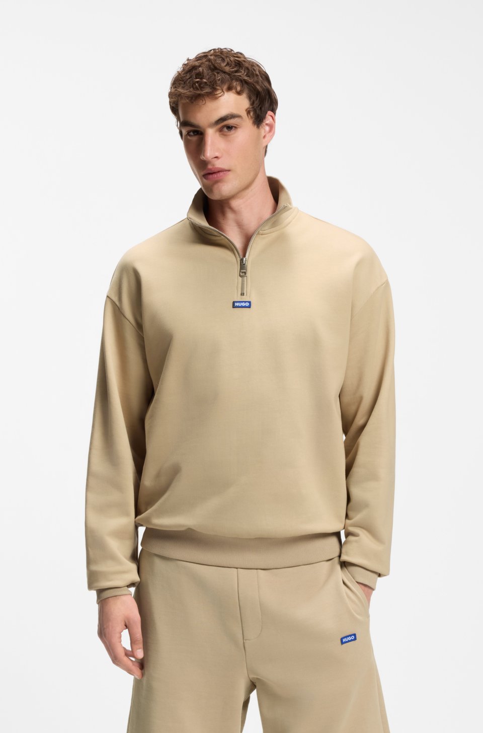 Zip-neck cotton sweatshirt