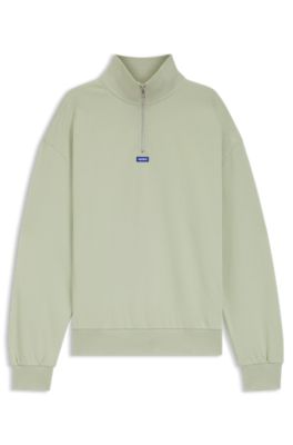 Felpa in terry di cotone con colletto con zip e toppa brandizzata, Calce